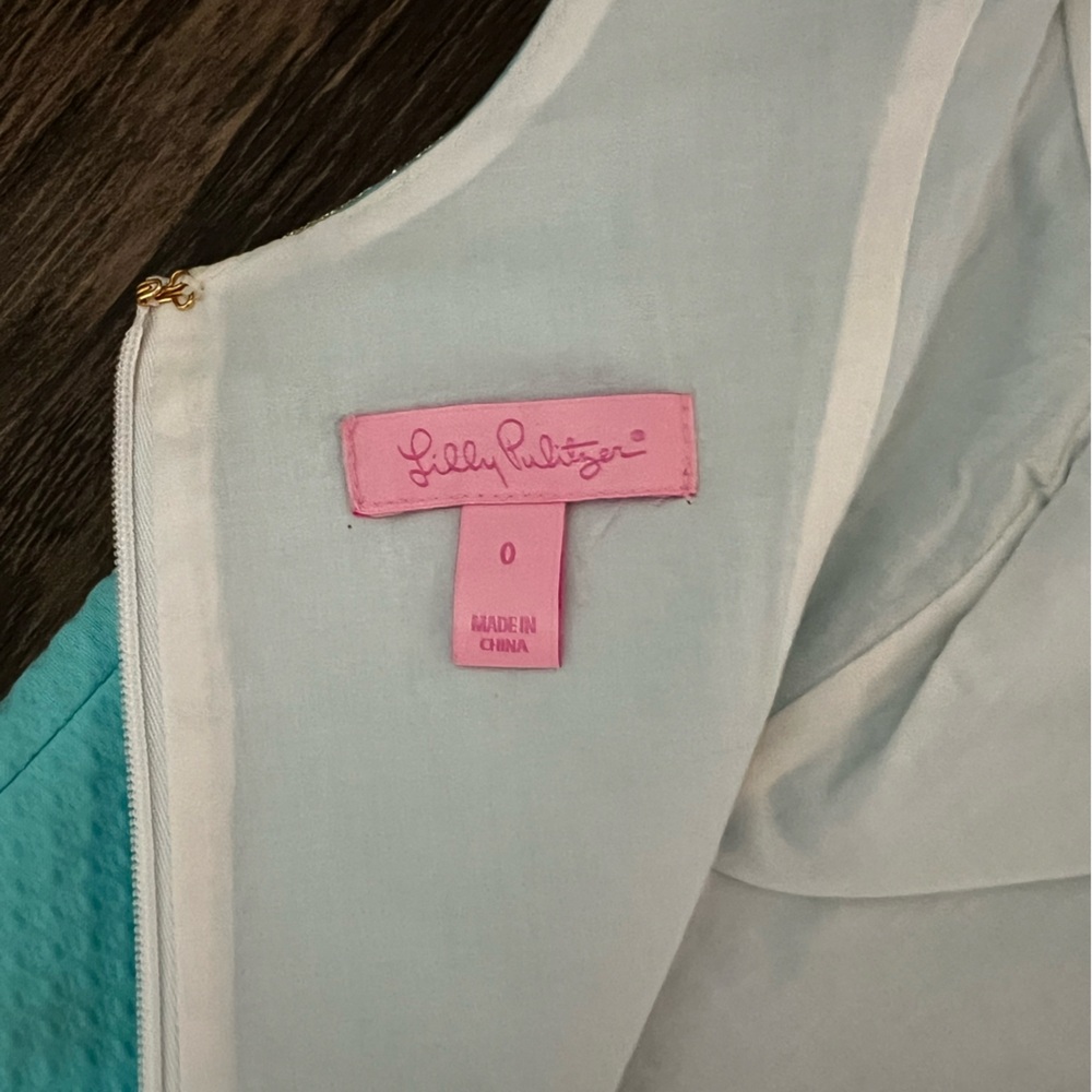 Lilly Pulitzer Blue and Gold Plunge Neckline Dress - Picture 5 of 5